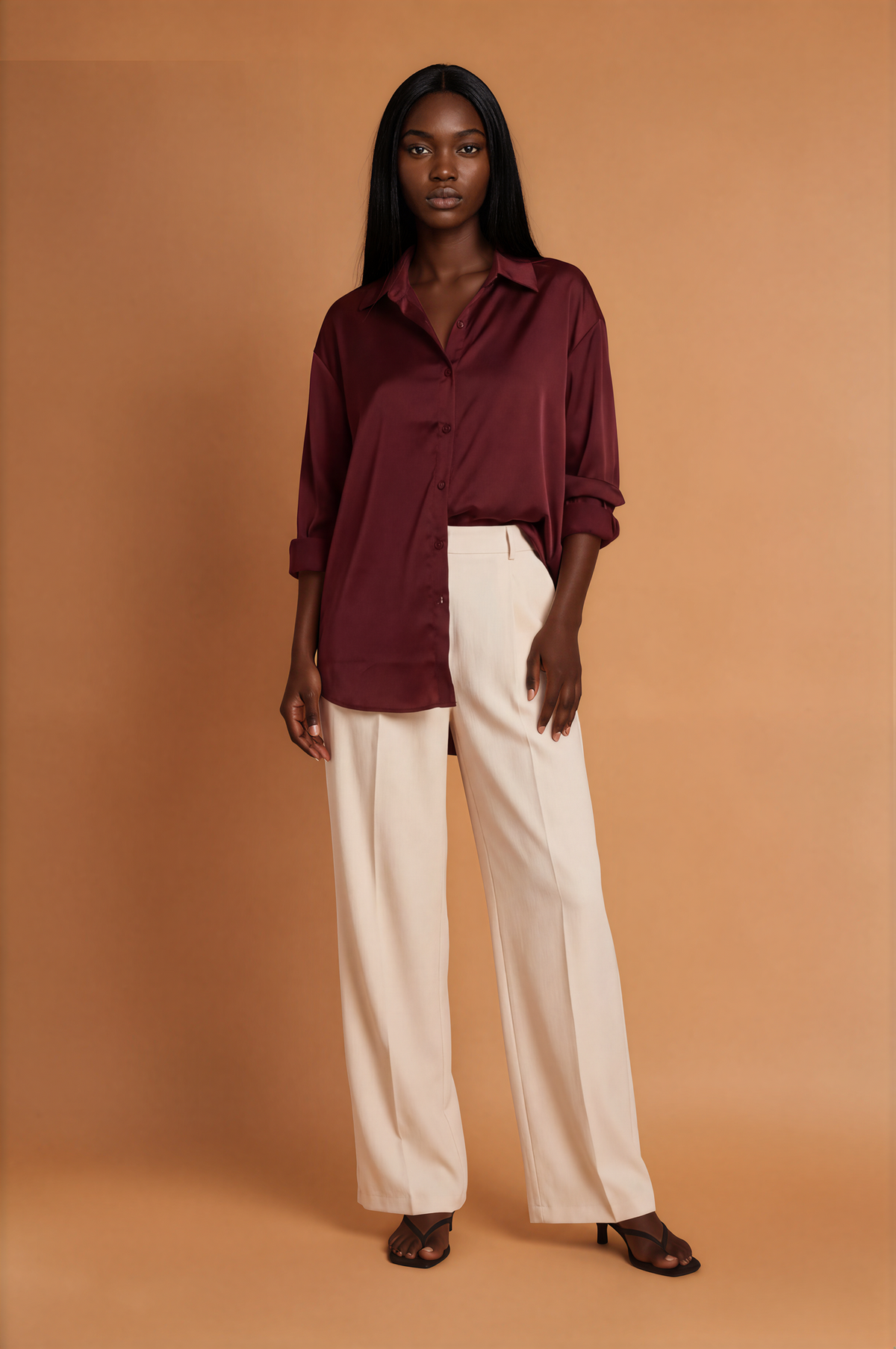 GGG5132 Wine Red Satin Top