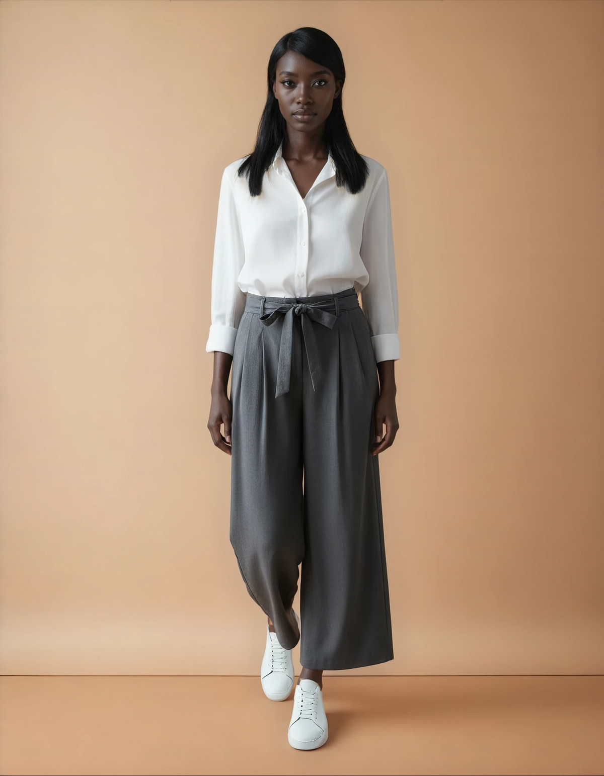 GG2038 Grey Thin Belt High Waist Pants
