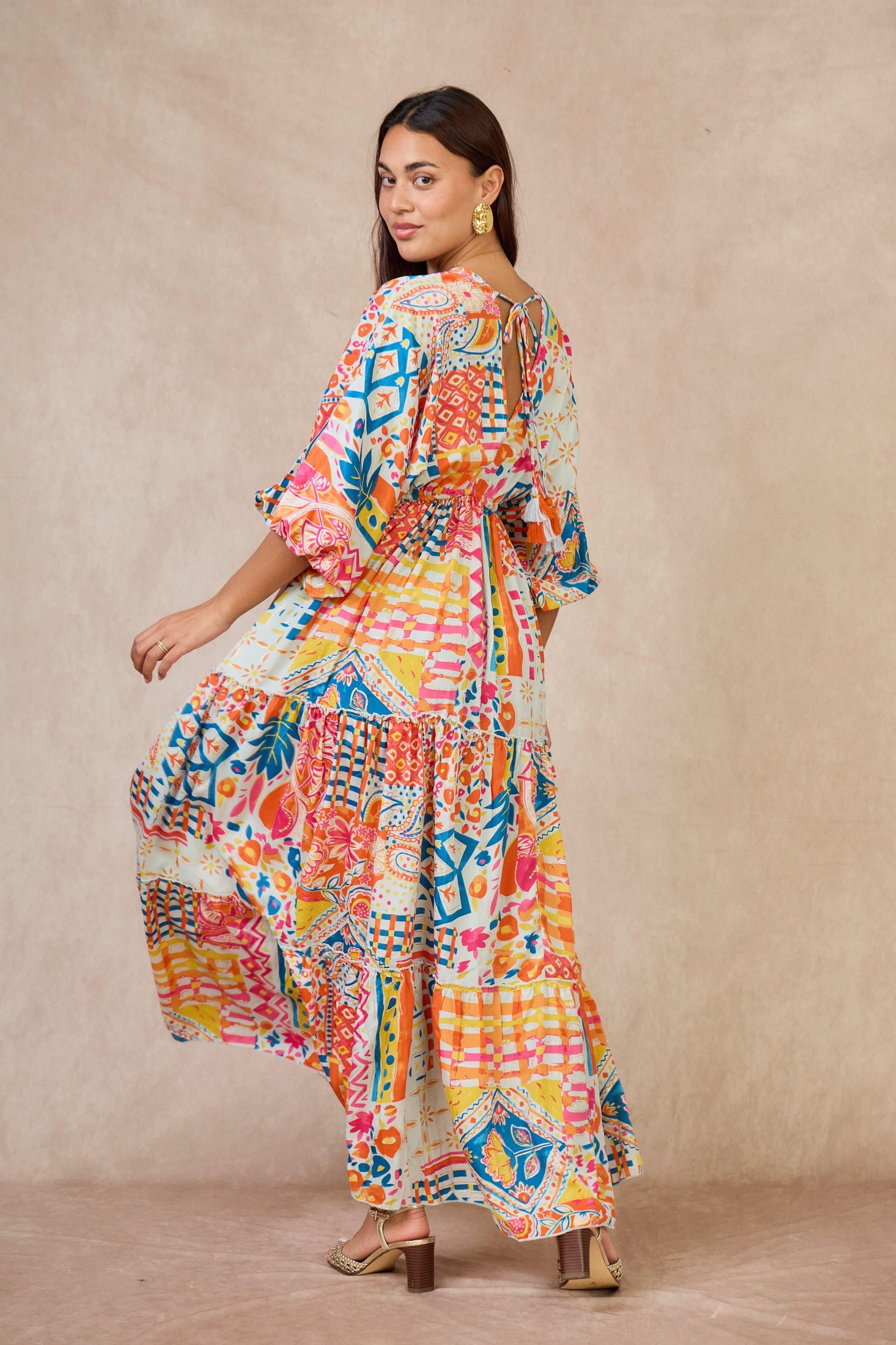 GG1073 White Boho Print Maxi