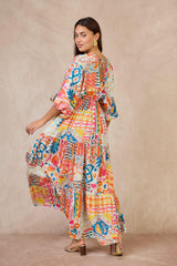 GG1073 White Boho Print Maxi