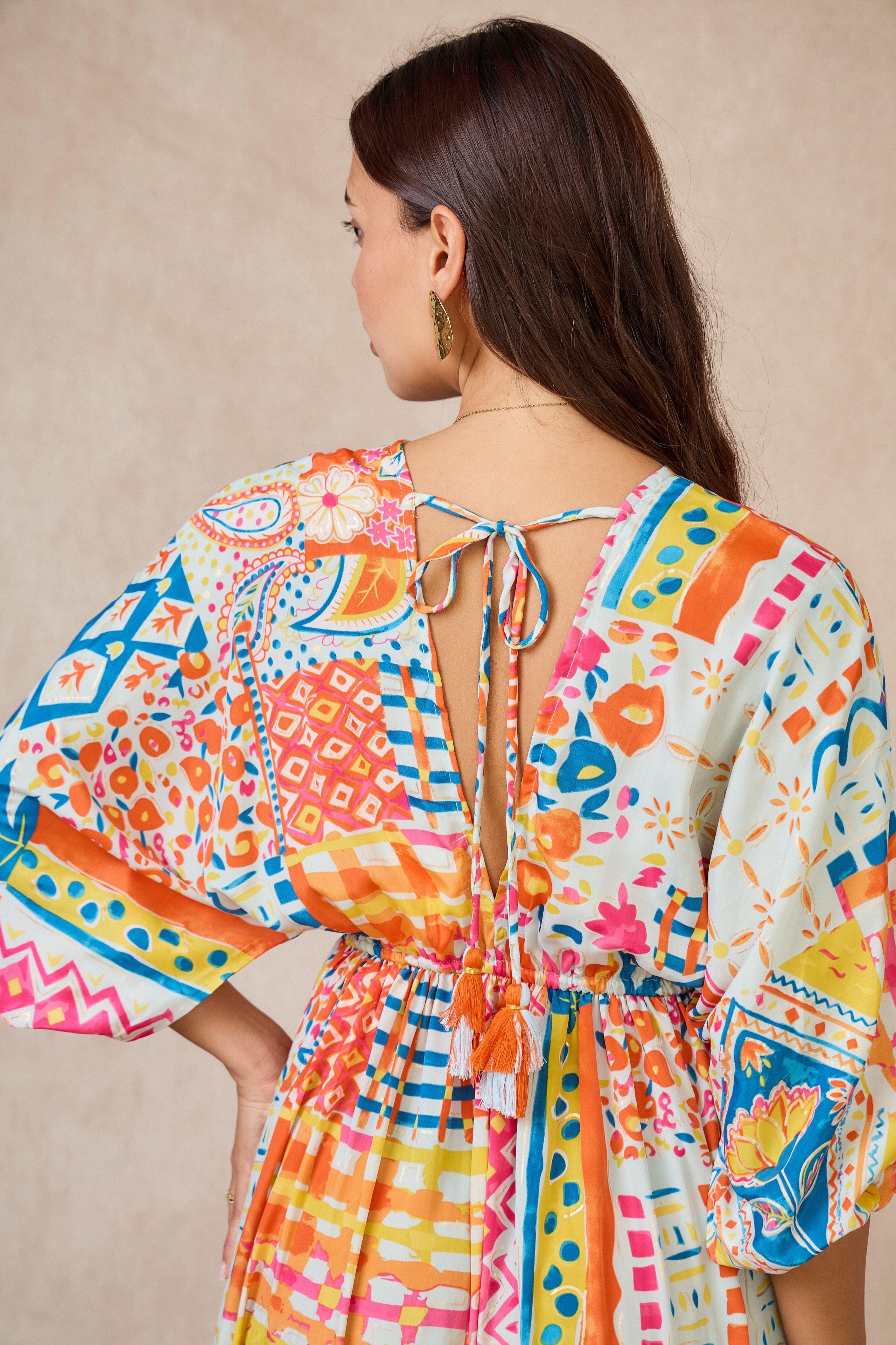 GG1073 White Boho Print Maxi