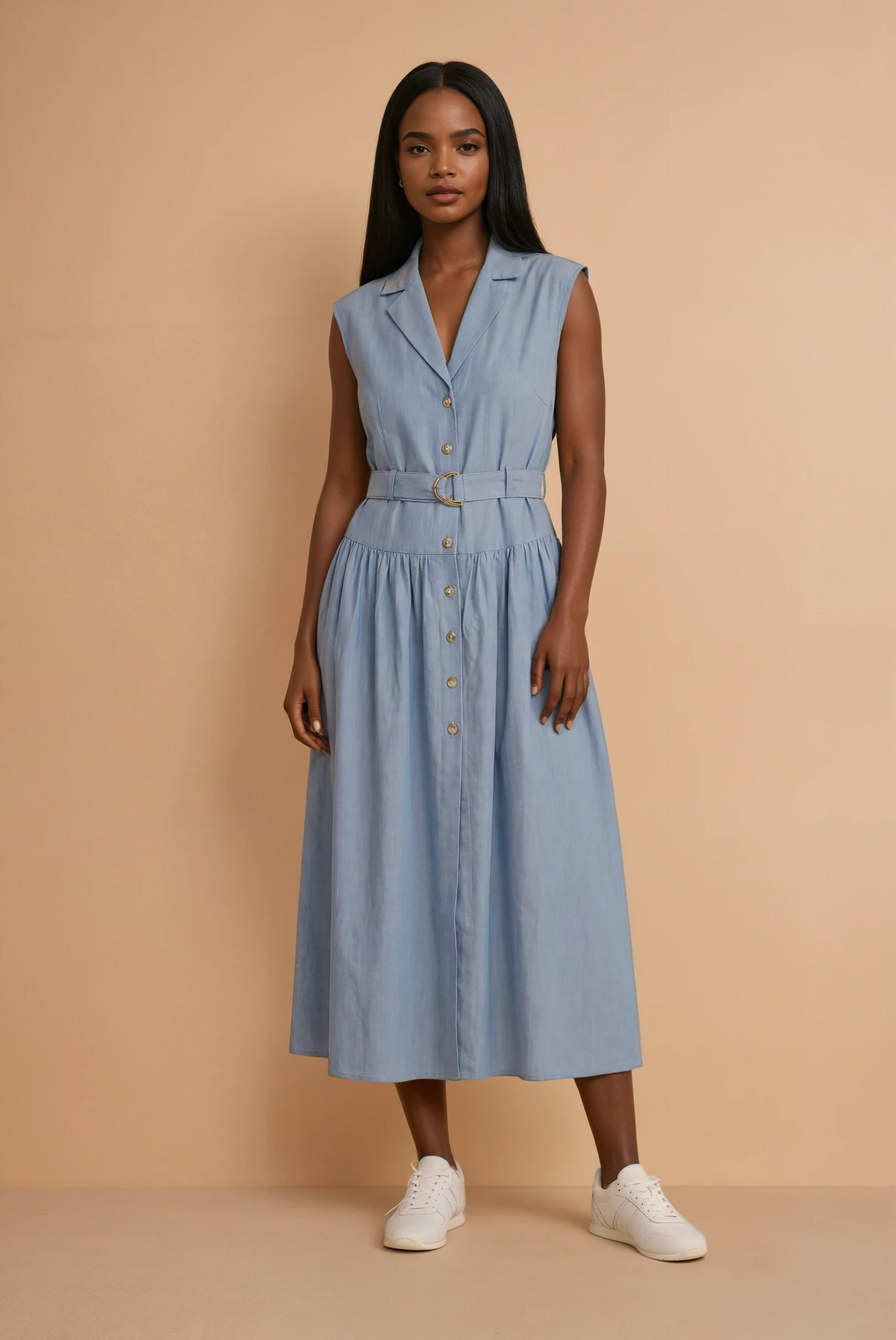 GG2104 Powder Blue Gold Button Down Midi