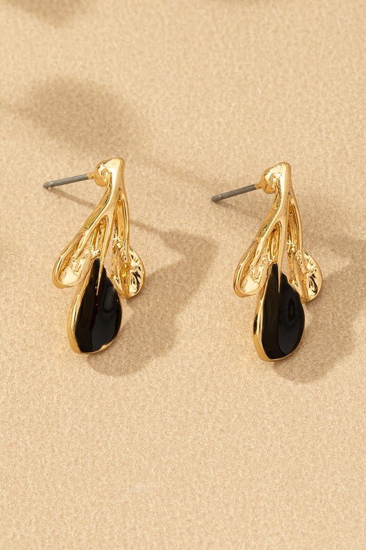AC1007 Black Leaf Drop Earrings - La Elegant