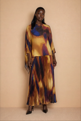 GG2100 Gold Print Pleated Skirt