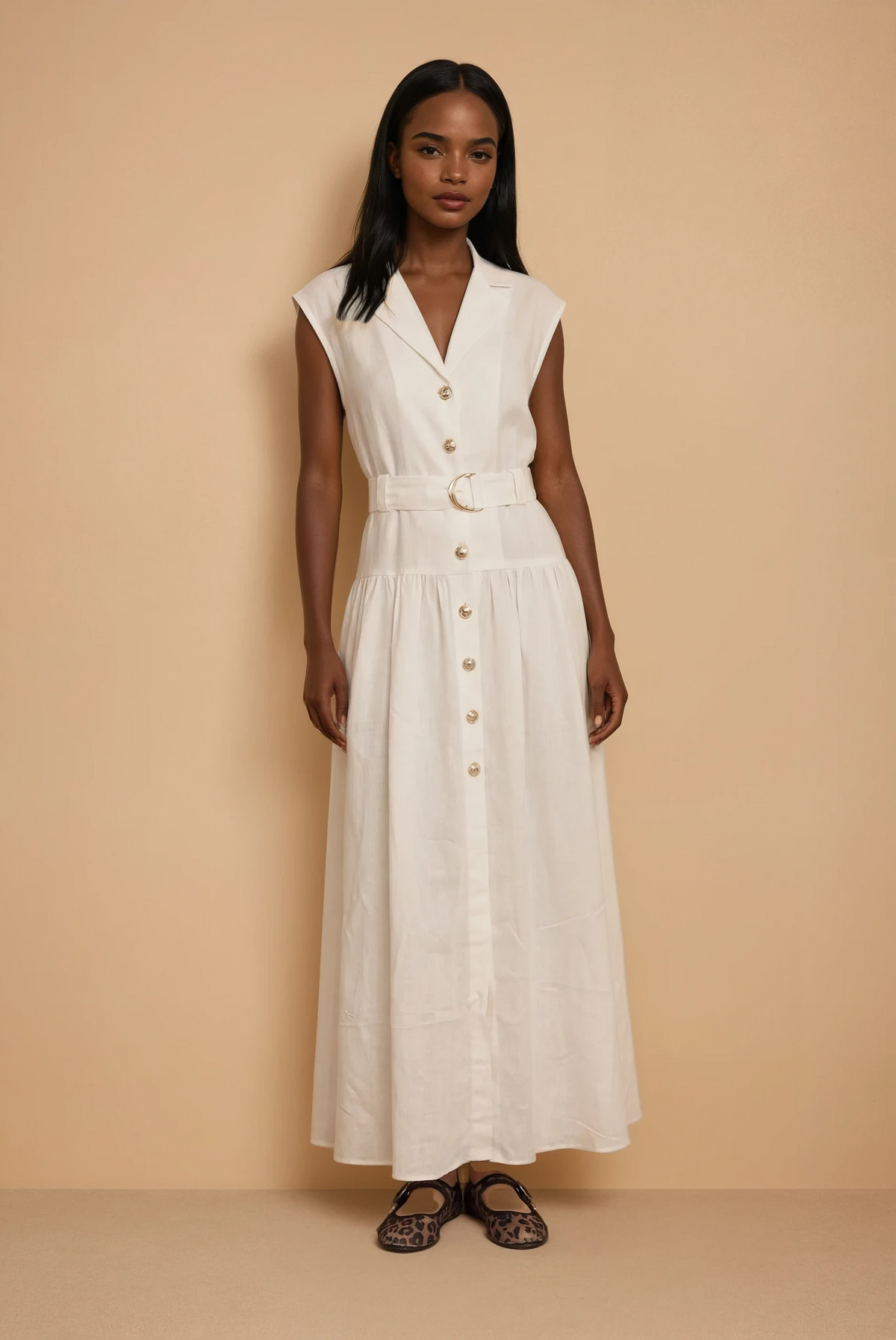 GG2107 White Button Down Midi