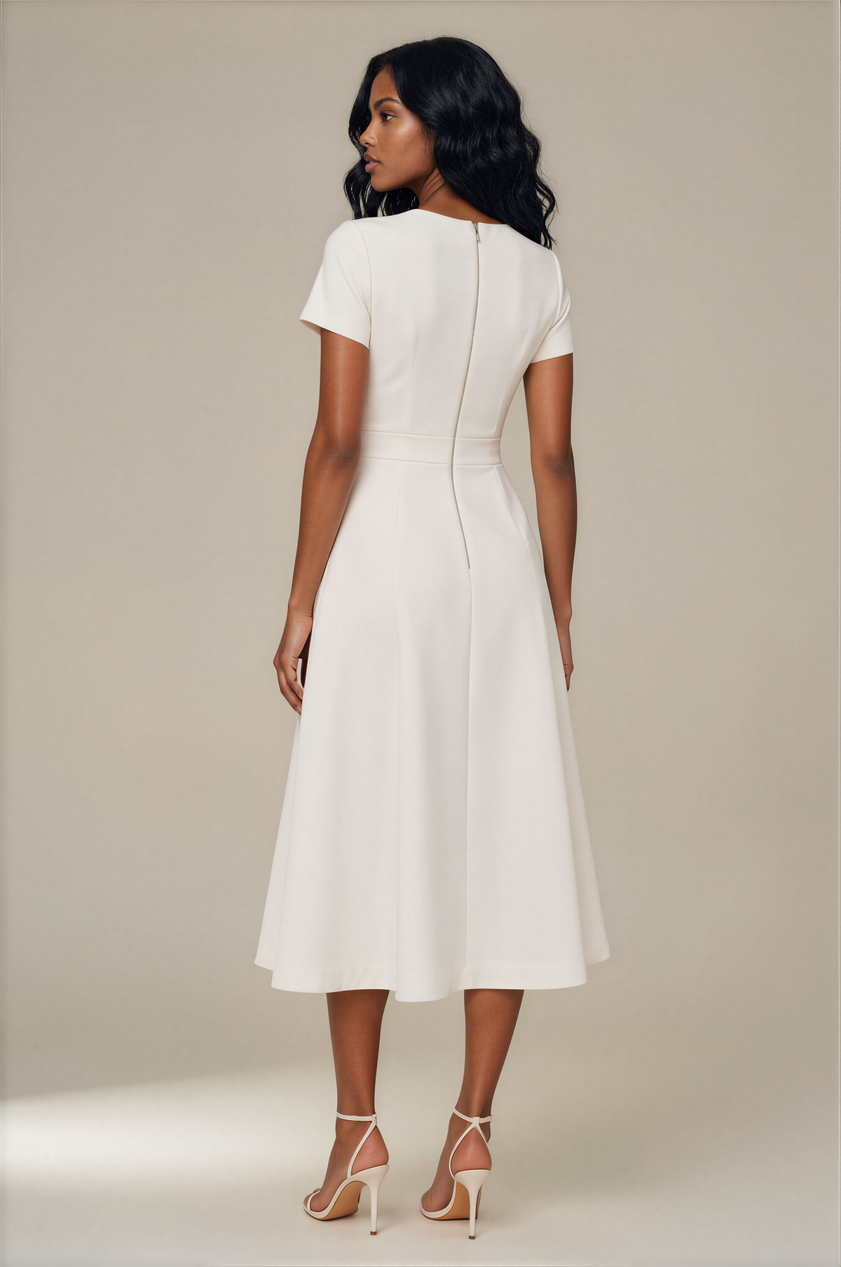 H3160 White Dana Fit & Flare Midi Dress