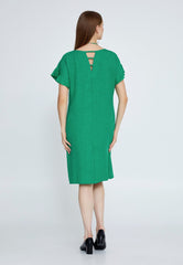 D8002 Green Shoulder Frill Dress - La Elegant