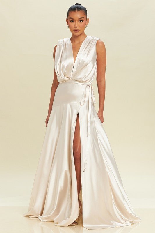 DD4025 Champagne Satin Gala Gown - La Elegant