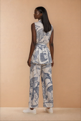 GG2088 Blue & Cream Belt Print Top