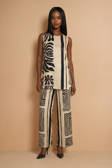 GG2086 Brown & Cream Print Pants