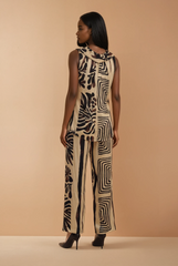 GG2086 Brown & Cream Print Pants