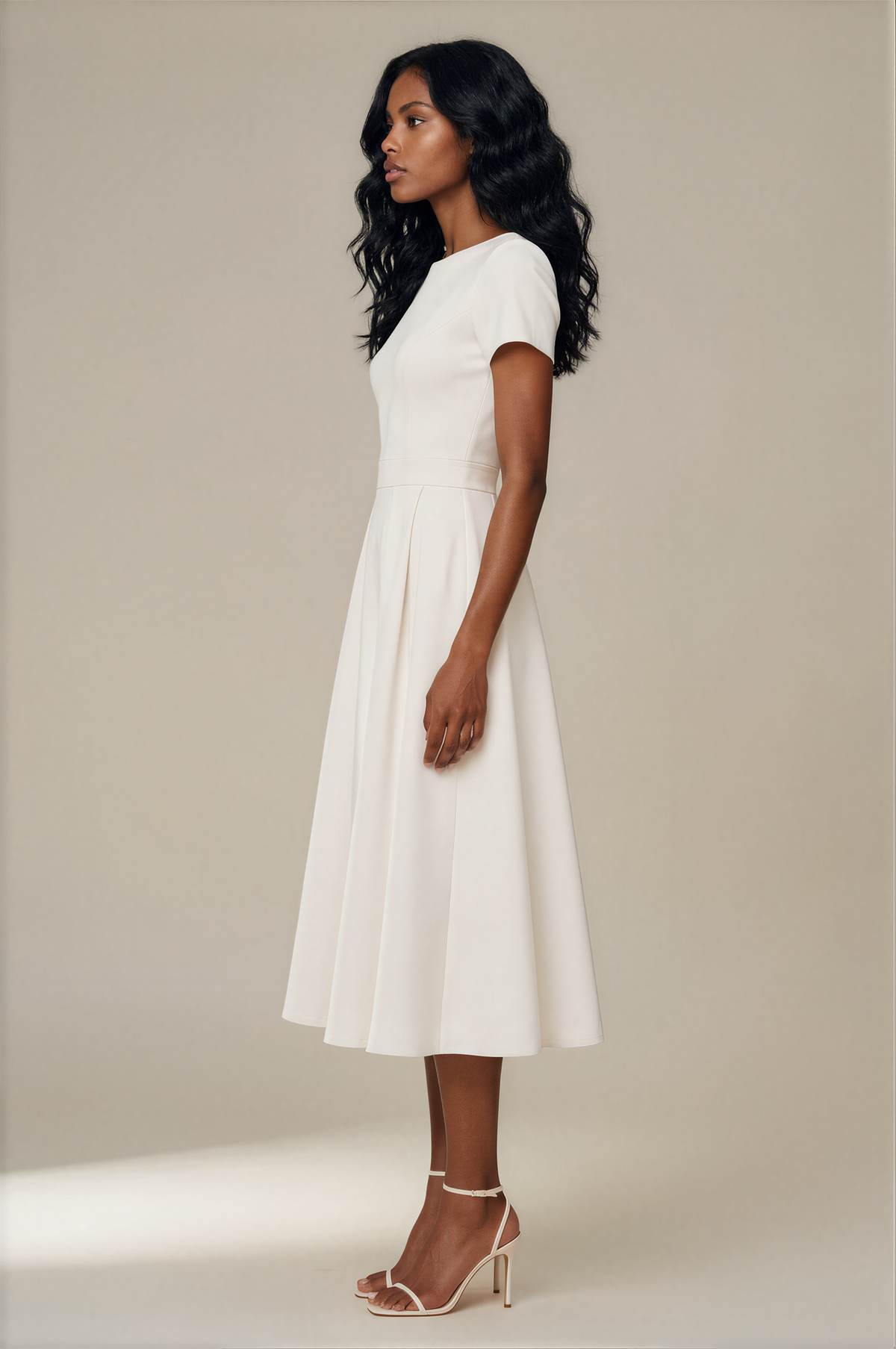 H3160 White Dana Fit & Flare Midi Dress