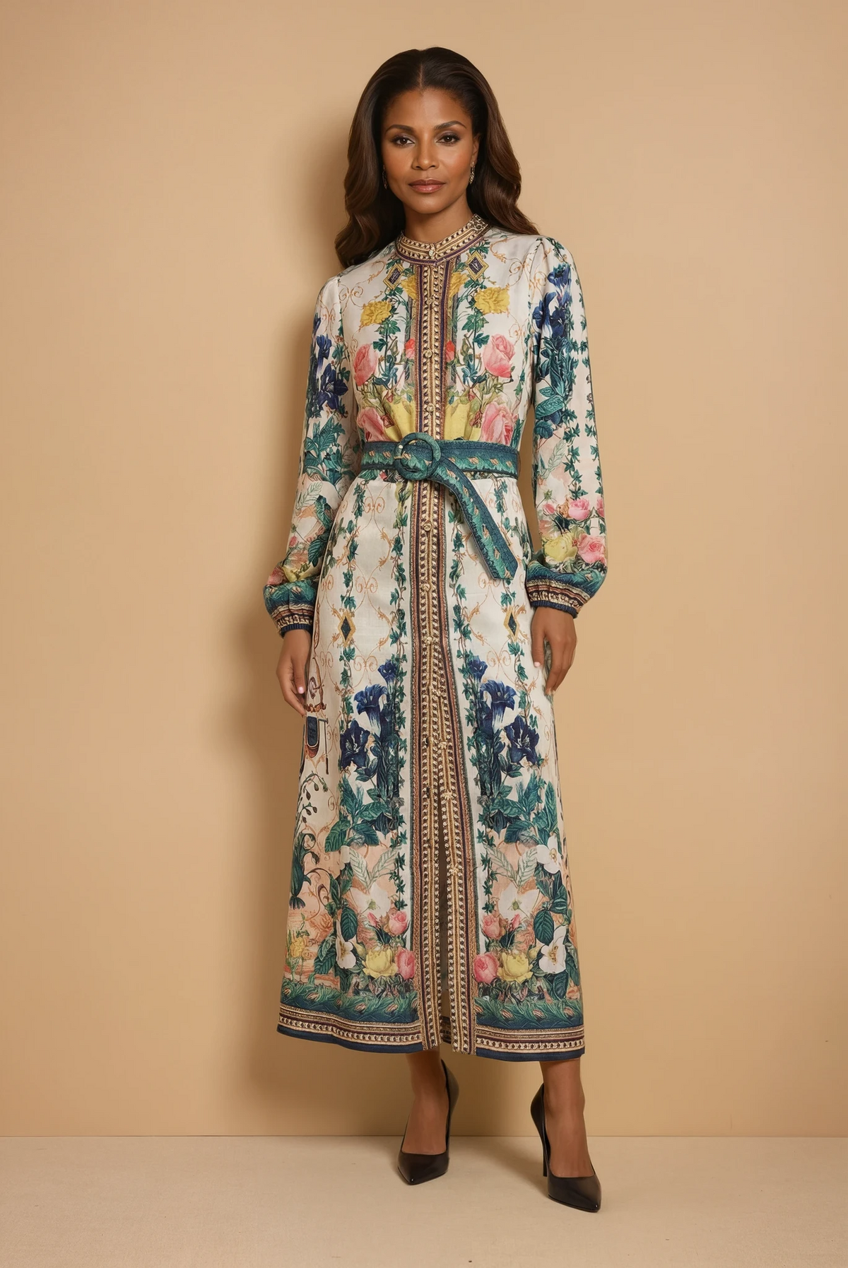 GG2072 Garden Floral Maxi Event Dress